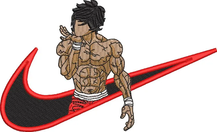  Muscular Anime Fighter with Nike Swoosh  embroidery pattern preview