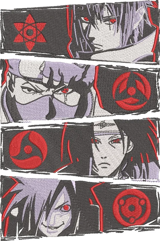  Naruto Uchiha Clan Members with Sharingan Symbols  embroidery pattern preview