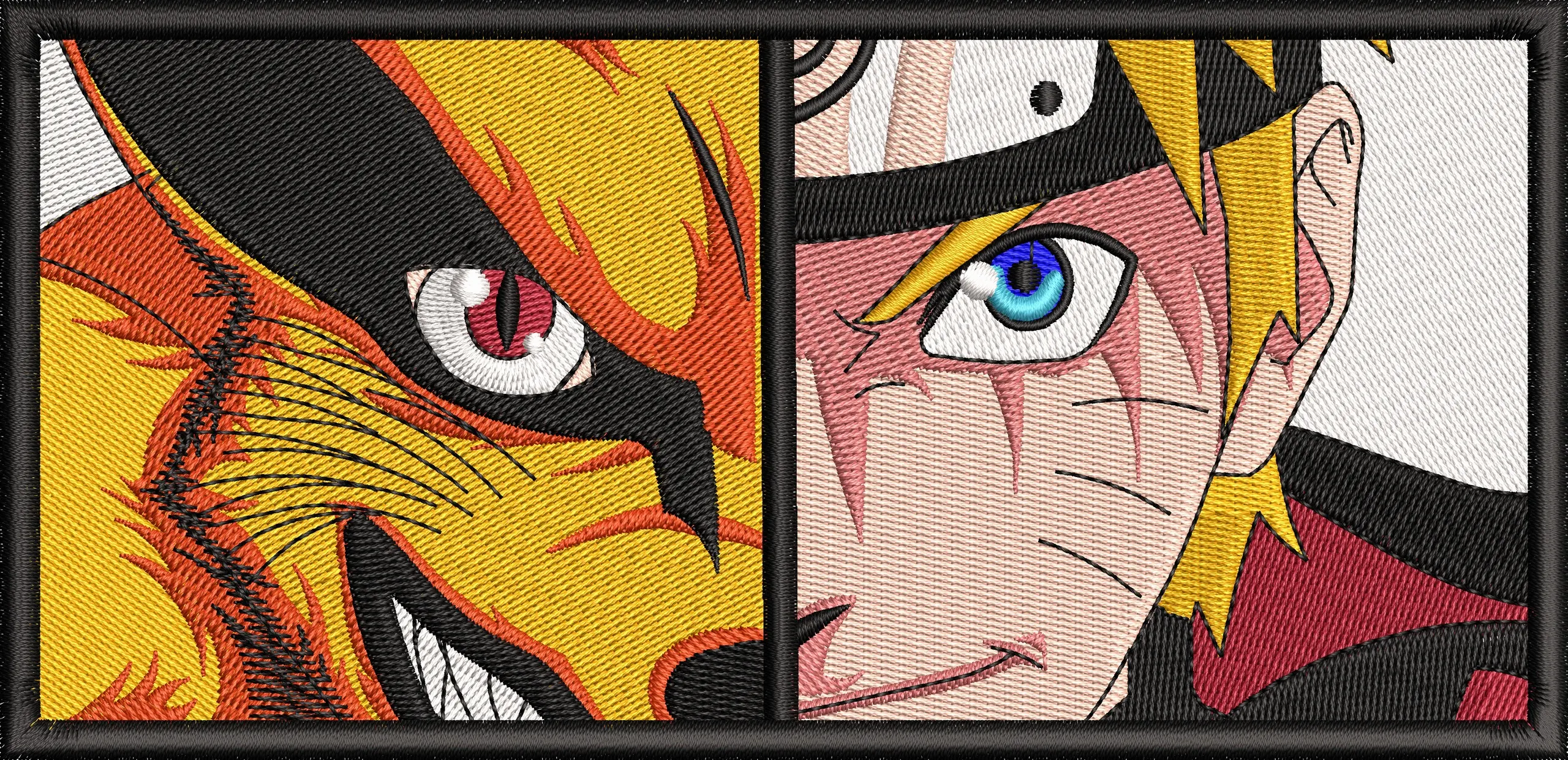  Naruto and Kurama Split Face Patch  embroidery pattern preview