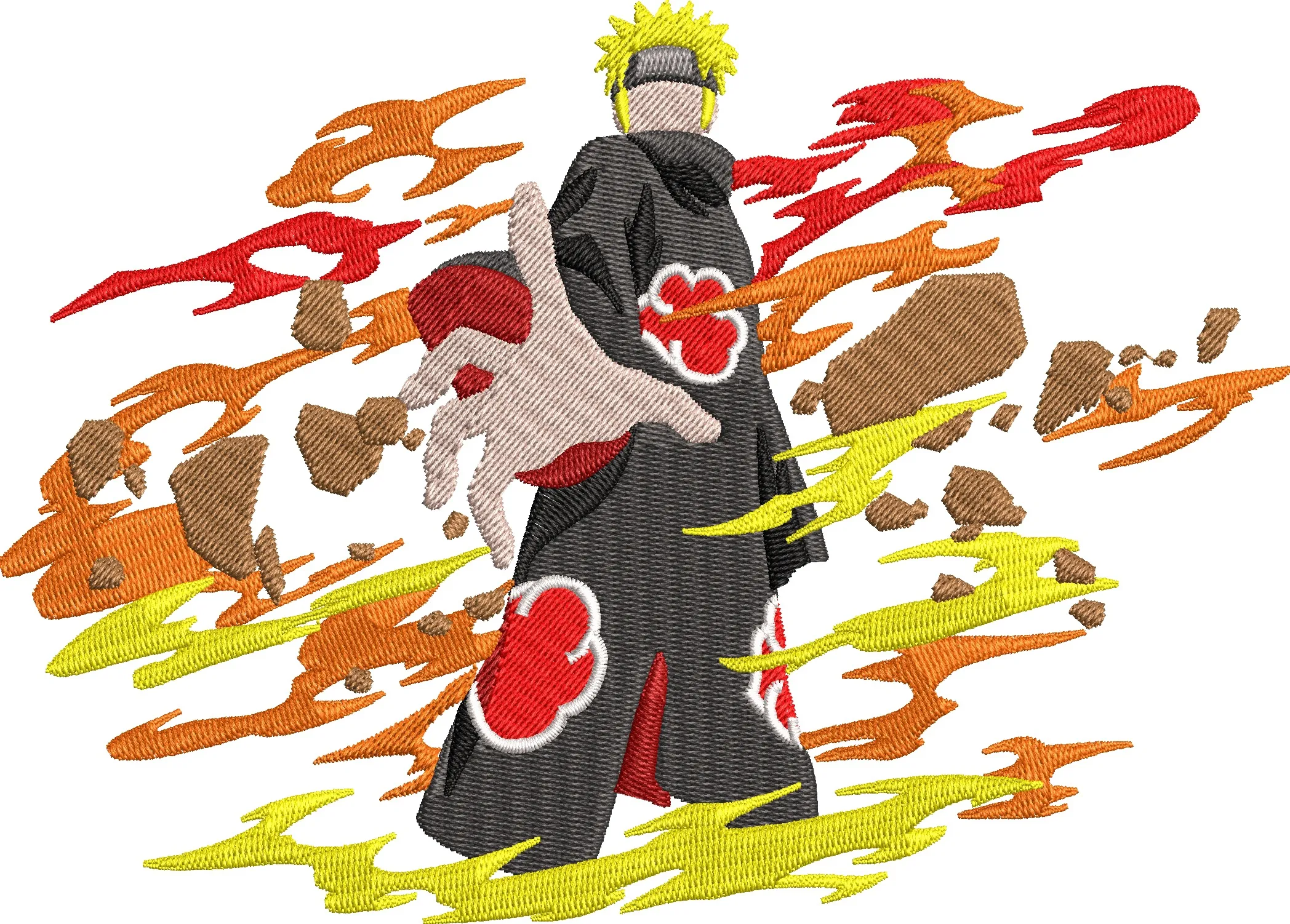  Naruto in Akatsuki Cloak with Flames and Rocks  embroidery pattern preview