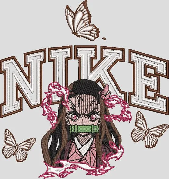  Nezuko Kamado with Nike Logo and Butterflies  embroidery pattern preview