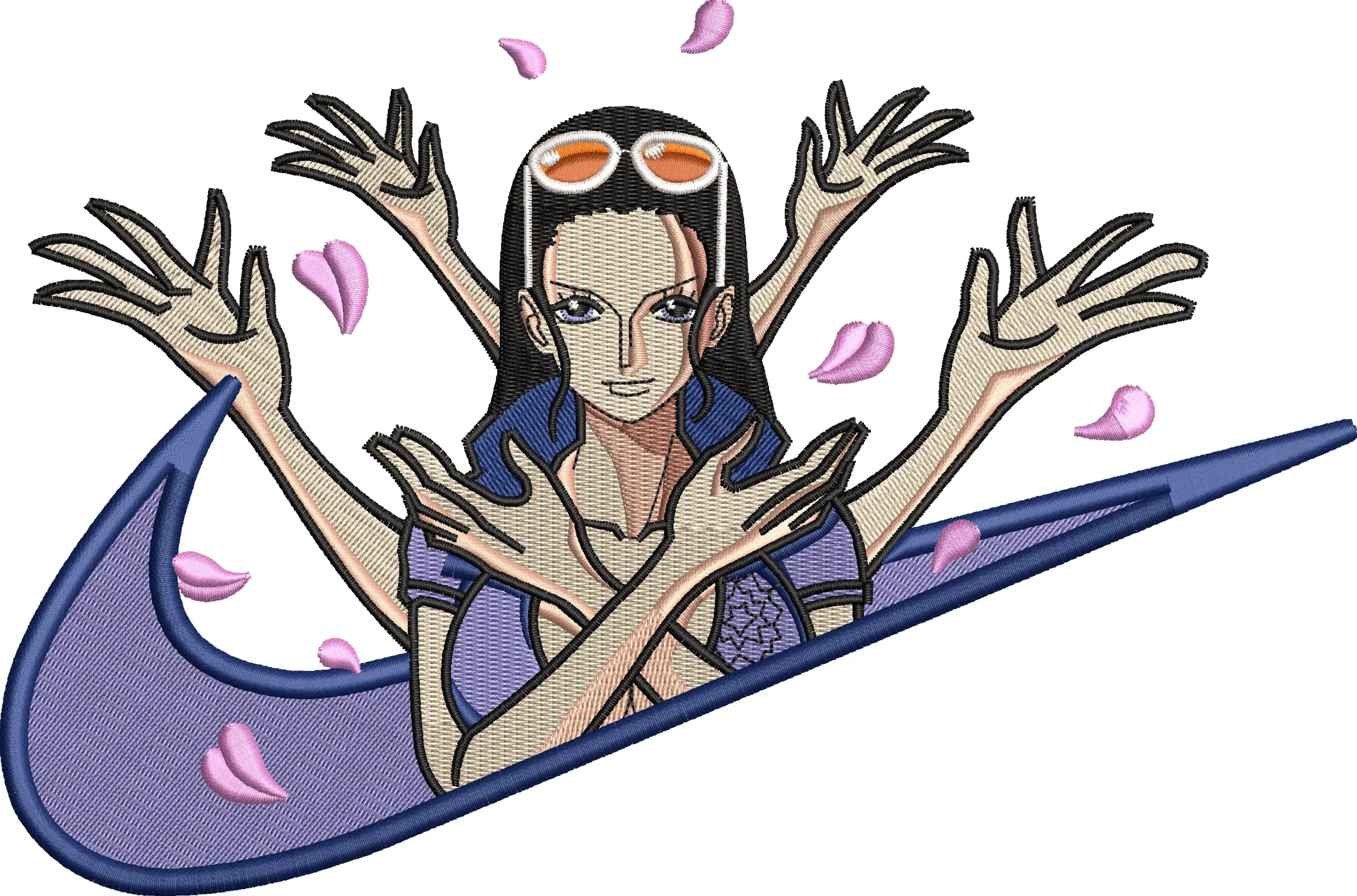  Nico Robin with Multiple Arms in Nike Logo  embroidery pattern preview