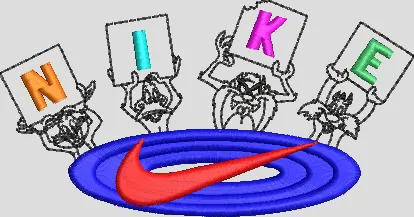  Nike Logo with Cartoon Characters Holding Letters  embroidery pattern preview