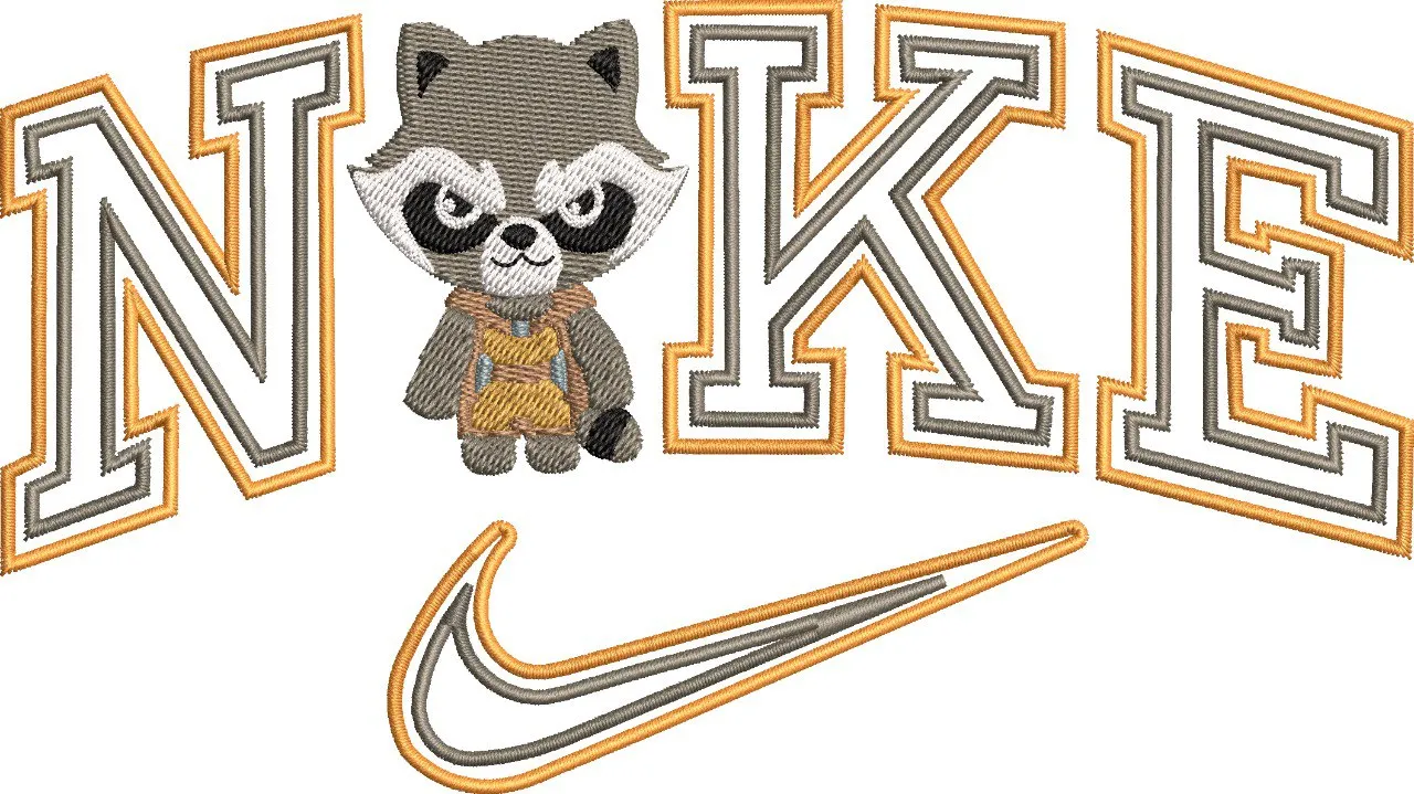  Nike Logo with Cute Raccoon Mascot  embroidery pattern preview