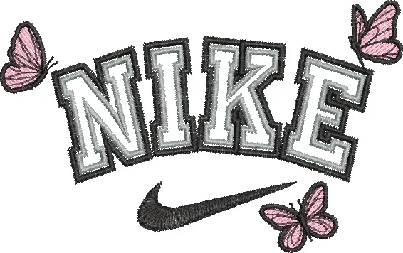  Nike Logo with Pink Butterflies  embroidery pattern preview