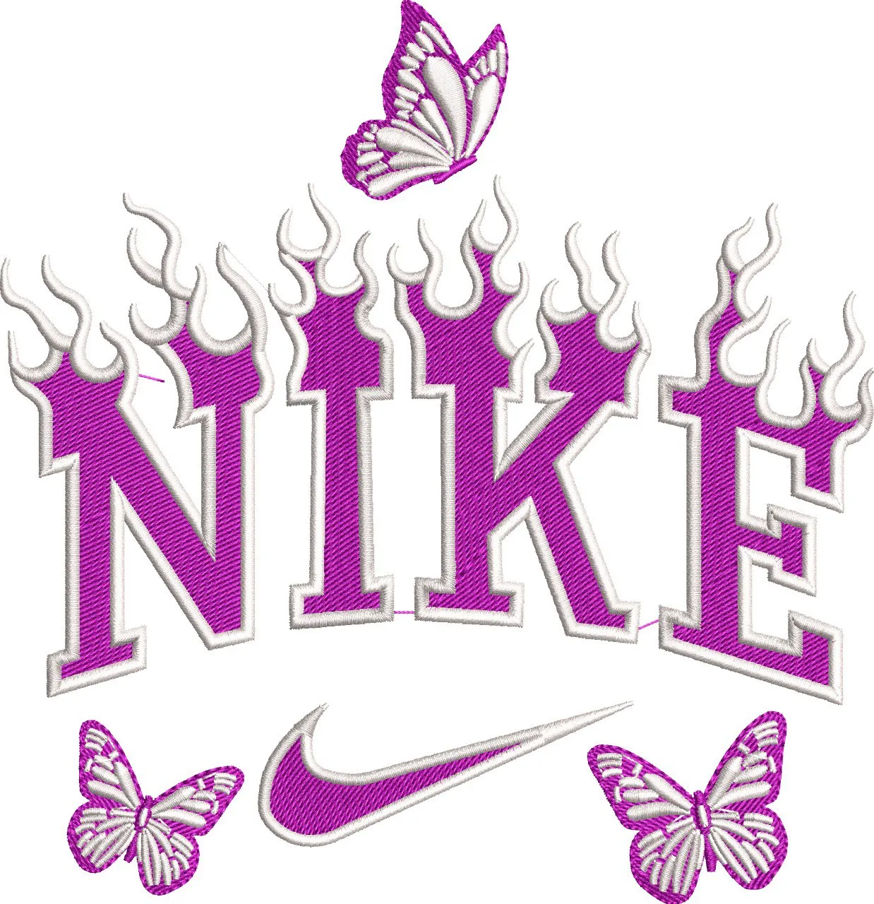  Nike Logo with Pink Flames and Butterflies  embroidery pattern preview