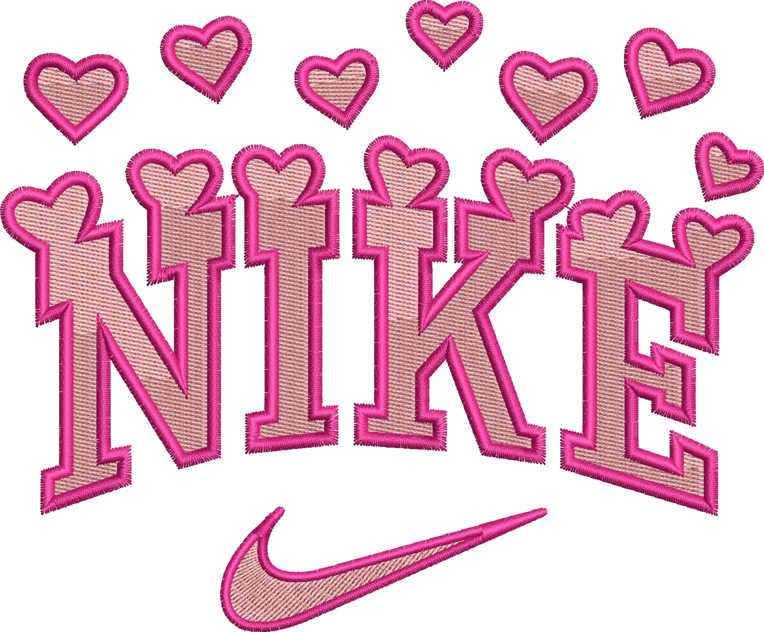  Nike Logo with Pink Hearts Embroidery  embroidery pattern preview