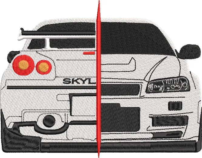  Nissan Skyline Rear and Front Split View Embroidery  embroidery pattern preview