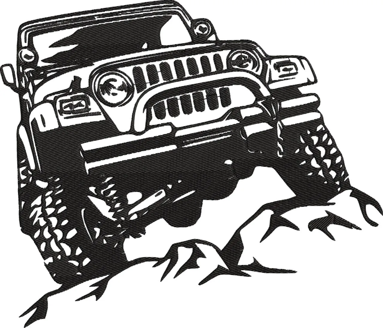  Offroad Jeep Climbing Rocks  embroidery pattern preview