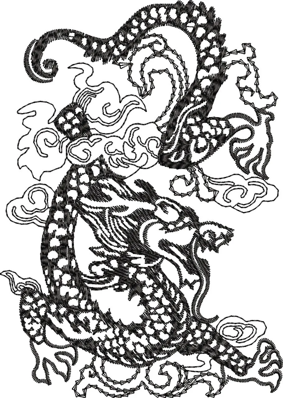  Oriental Dragon with Clouds Embroidery  embroidery pattern preview