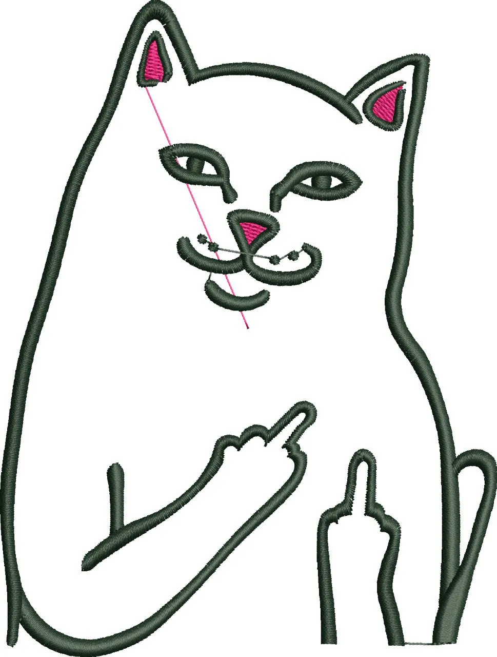  Outline Cat with Raised Middle Fingers  embroidery pattern preview