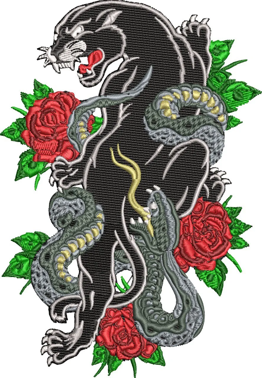  Panther and Snake with Roses Embroidery  embroidery pattern preview