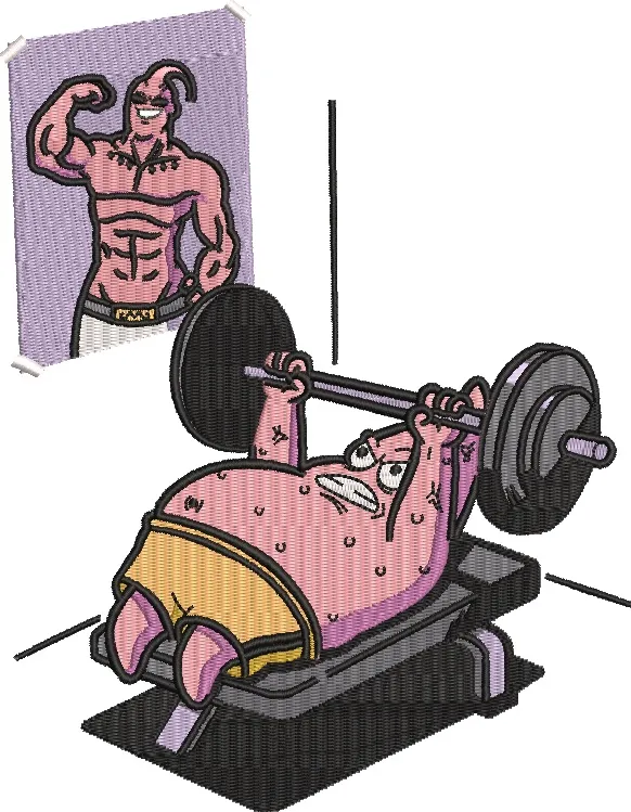  Patrick Star Bench Pressing with Majin Buu Motivation Poster  embroidery pattern preview