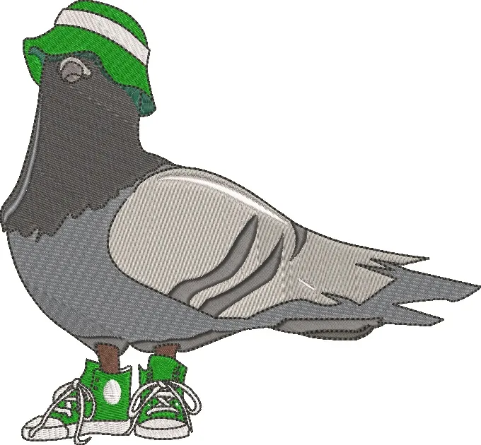  Pigeon Wearing Green Hat and Sneakers  embroidery pattern preview