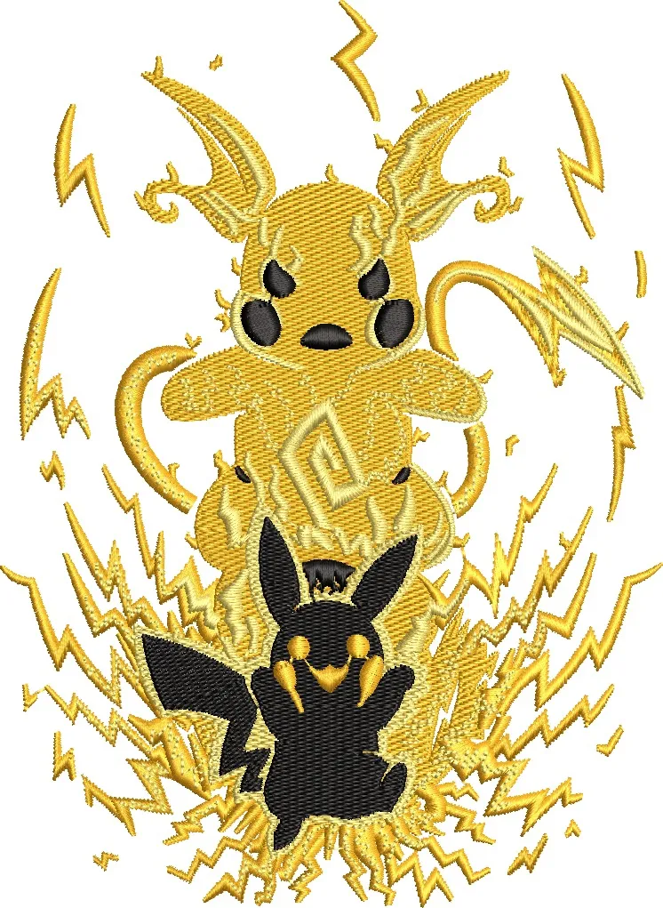 Pikachu and Raichu Electric Power Embroidery  embroidery pattern preview