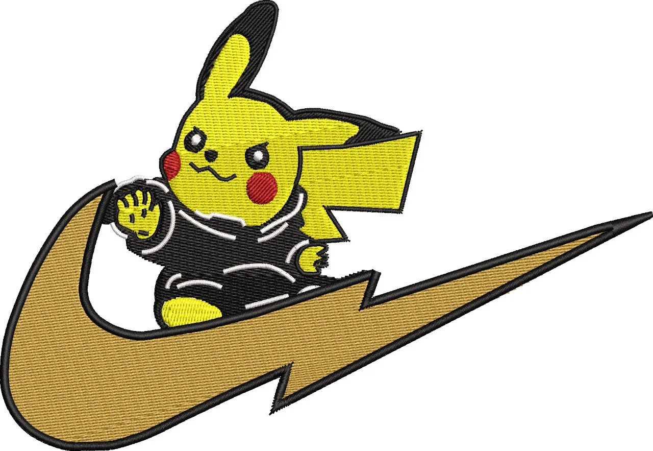  Pikachu in Nike Swoosh Patch  embroidery pattern preview