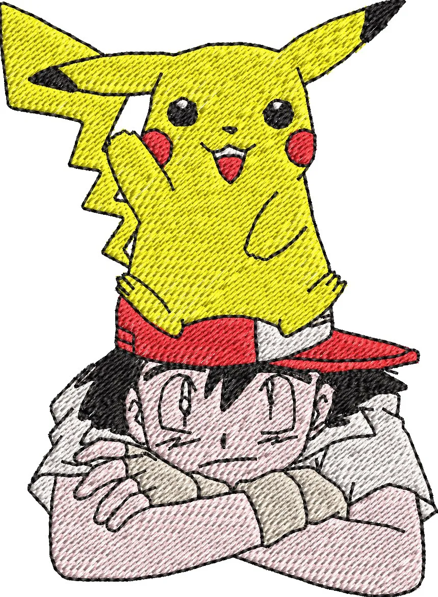  Pikachu on Ash Ketchum Embroidered Style  embroidery pattern preview