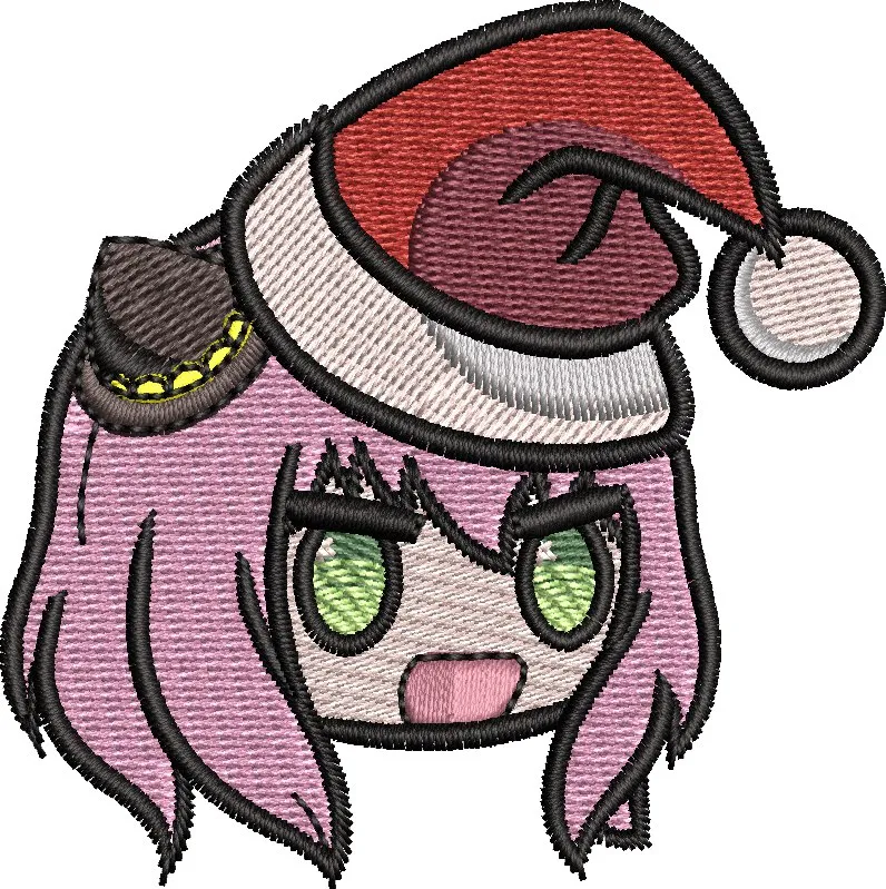  Pink Haired Chibi Girl with Santa Hat Embroidery  embroidery pattern preview