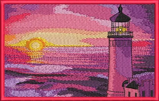  Pink Sunset Lighthouse Seascape  embroidery pattern preview