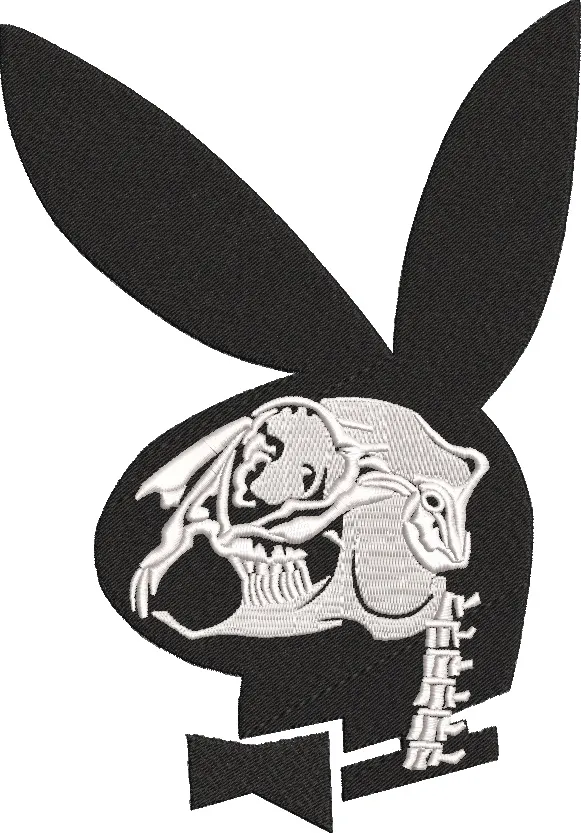  Playboy Bunny Logo with Dinosaur Skull Overlay  embroidery pattern preview