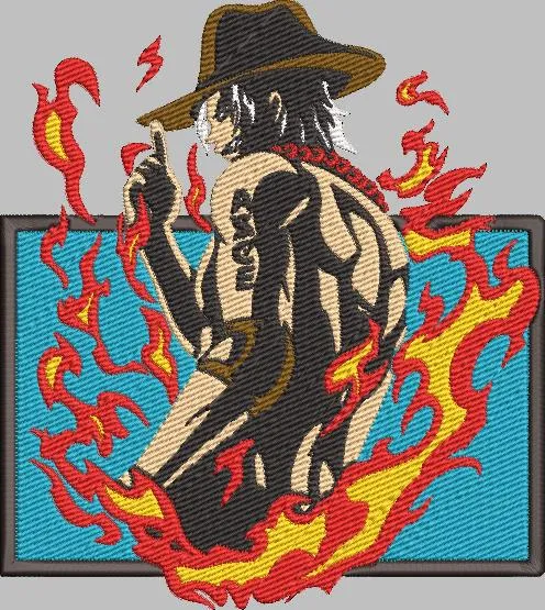  Portgas D Ace Surrounded by Flames Patch  embroidery pattern preview
