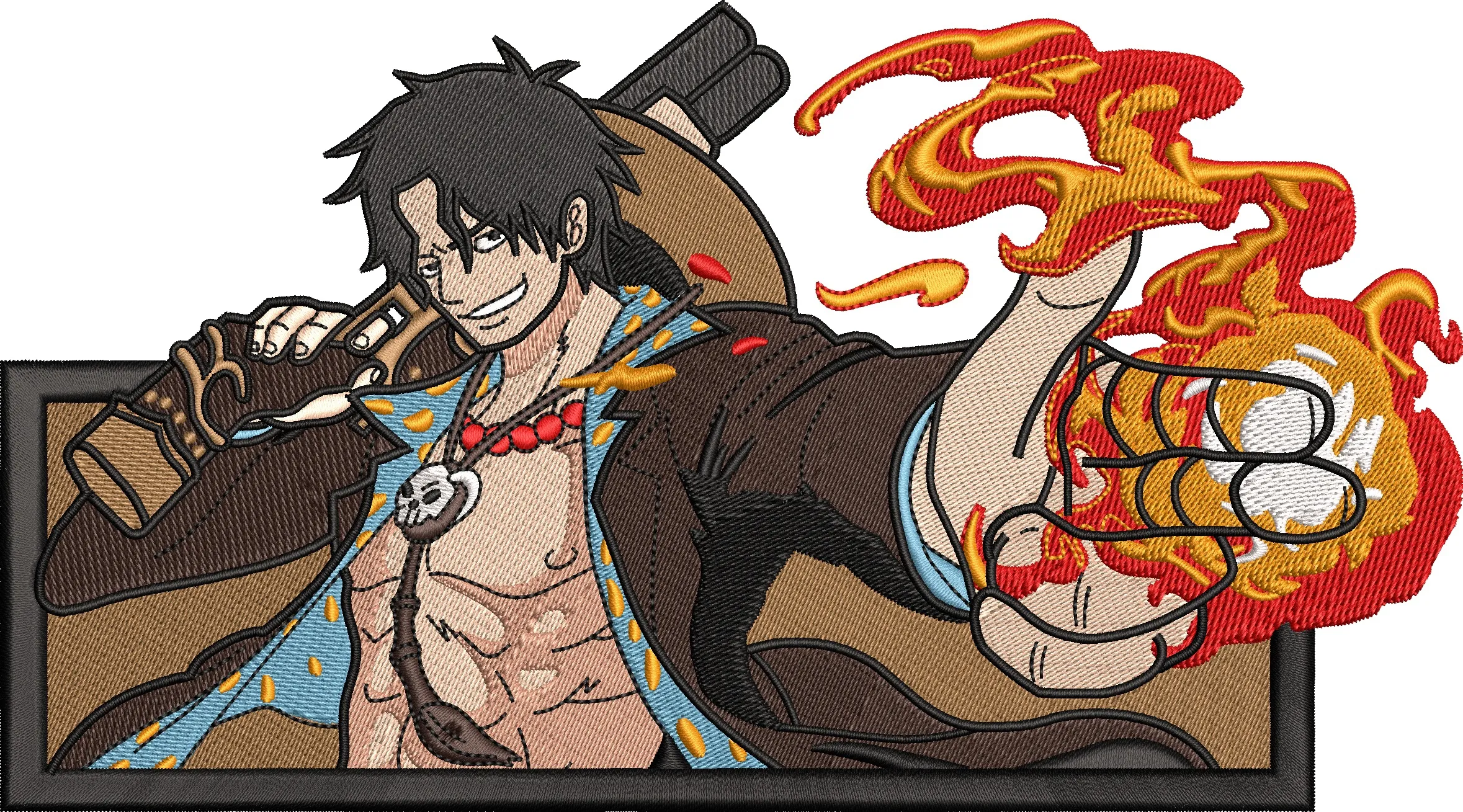  Portgas D Ace with Fire Fist Embroidered Patch  embroidery pattern preview