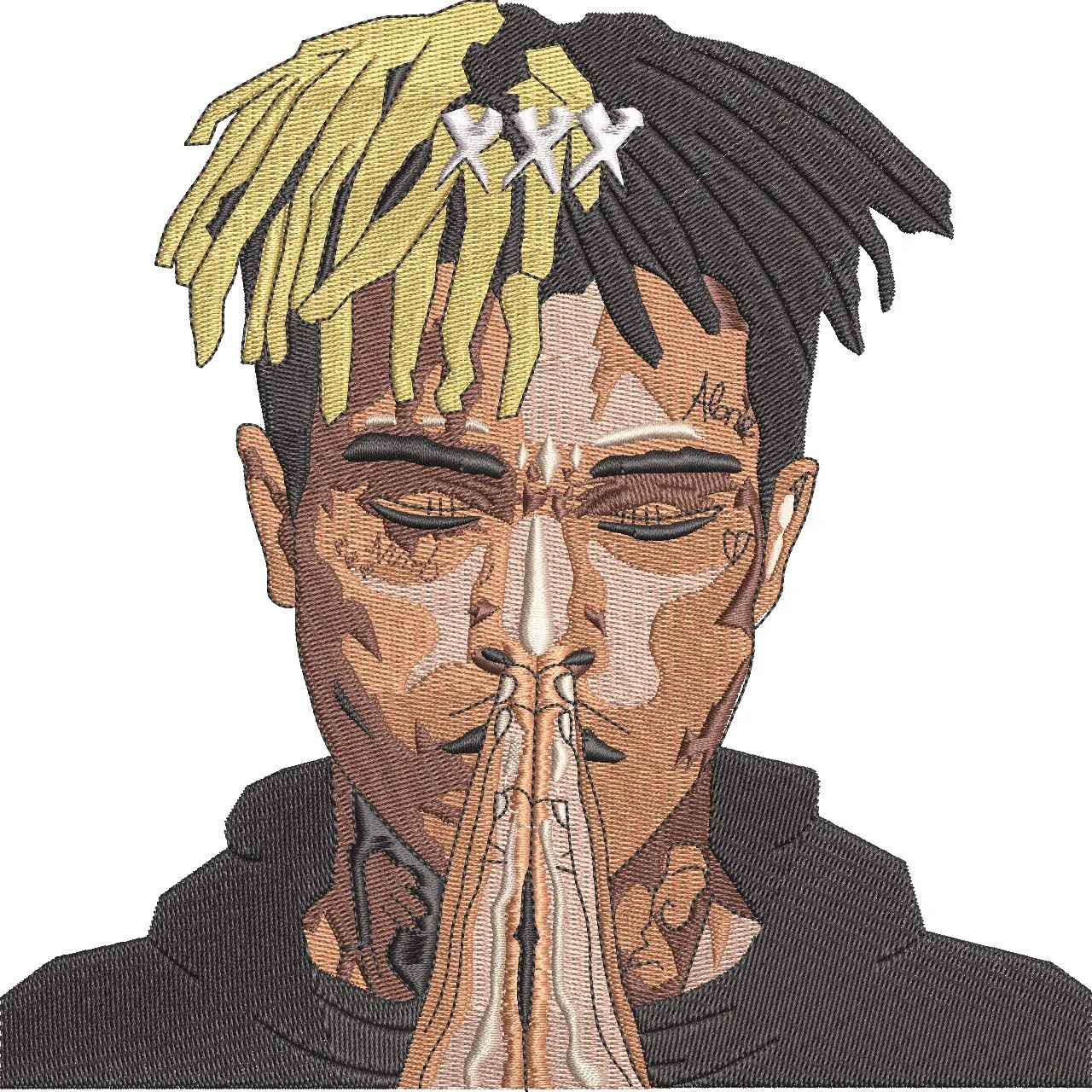  Praying Man with Two Tone Hair and Embroidered XXX  embroidery pattern preview