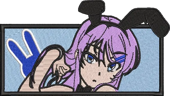  Purple Haired Anime Girl in Bunny Ears  embroidery pattern preview