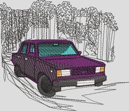  Purple Sedan Car in Forest Embroidery  embroidery pattern preview