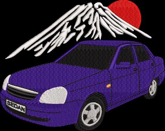  Purple Sedan with Mountain and Red Sun  embroidery pattern preview