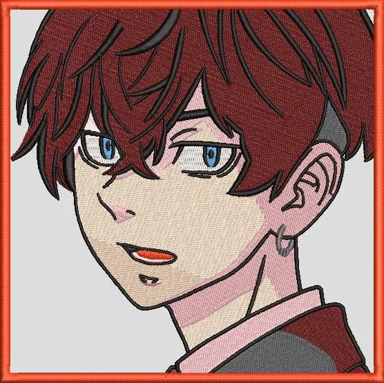  Red Haired Anime Boy Embroidered Patch  embroidery pattern preview