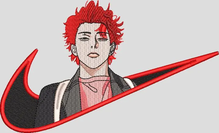  Red Haired Anime Character in Nike Swoosh  embroidery pattern preview