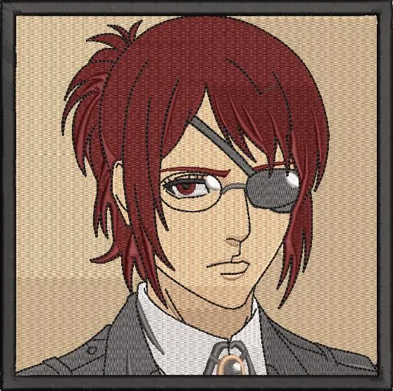  Red Haired Anime Character with Eyepatch and Glasses  embroidery pattern preview