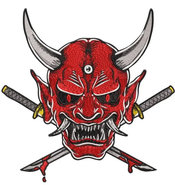  Red Oni Mask with Crossed Katanas  embroidery pattern preview