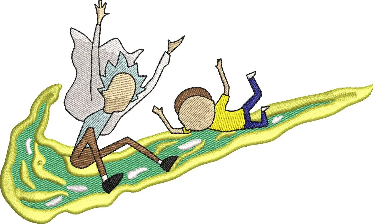  Rick and Morty Sliding on Nike Swoosh  embroidery pattern preview