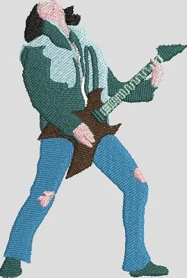  Rock Guitarist in Denim and Green Jacket  embroidery pattern preview