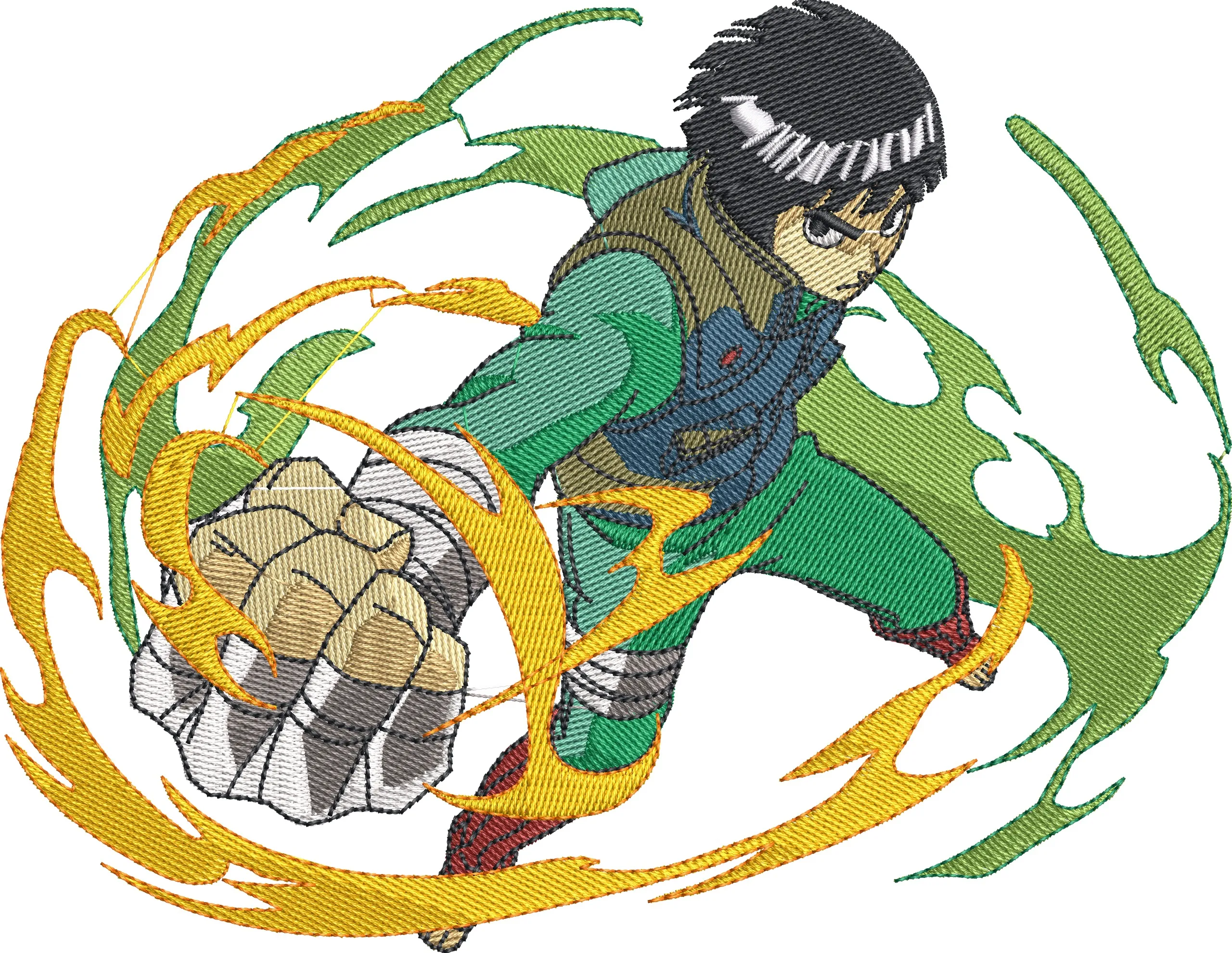  Rock Lee with Energy Flames Embroidery  embroidery pattern preview