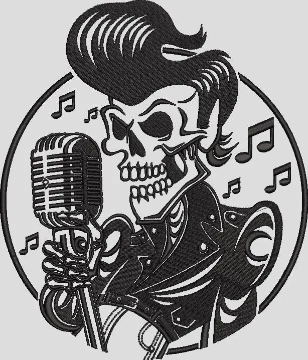  Rockabilly Skeleton Singer with Microphone  embroidery pattern preview