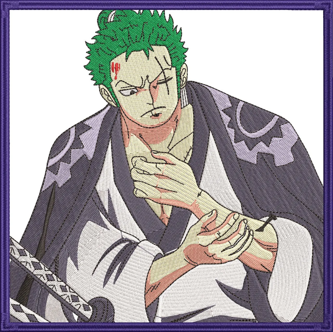  Roronoa Zoro in Kimono Hands Bandaged Embroidery Style  embroidery pattern preview