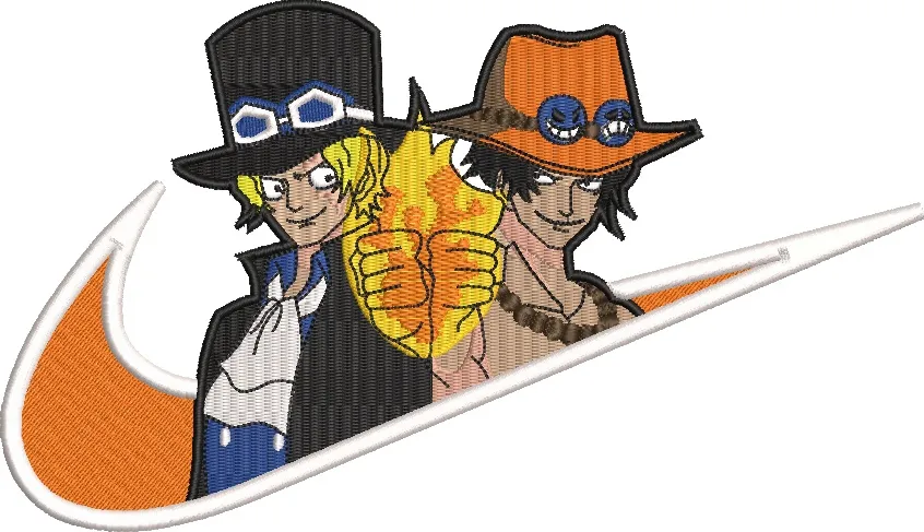  Sabo and Ace with Nike Swoosh  embroidery pattern preview