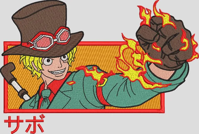  Sabo with Flaming Fist Embroidered Patch Style  embroidery pattern preview