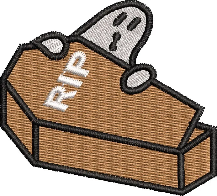  Sad Ghost in Coffin with RIP  embroidery pattern preview