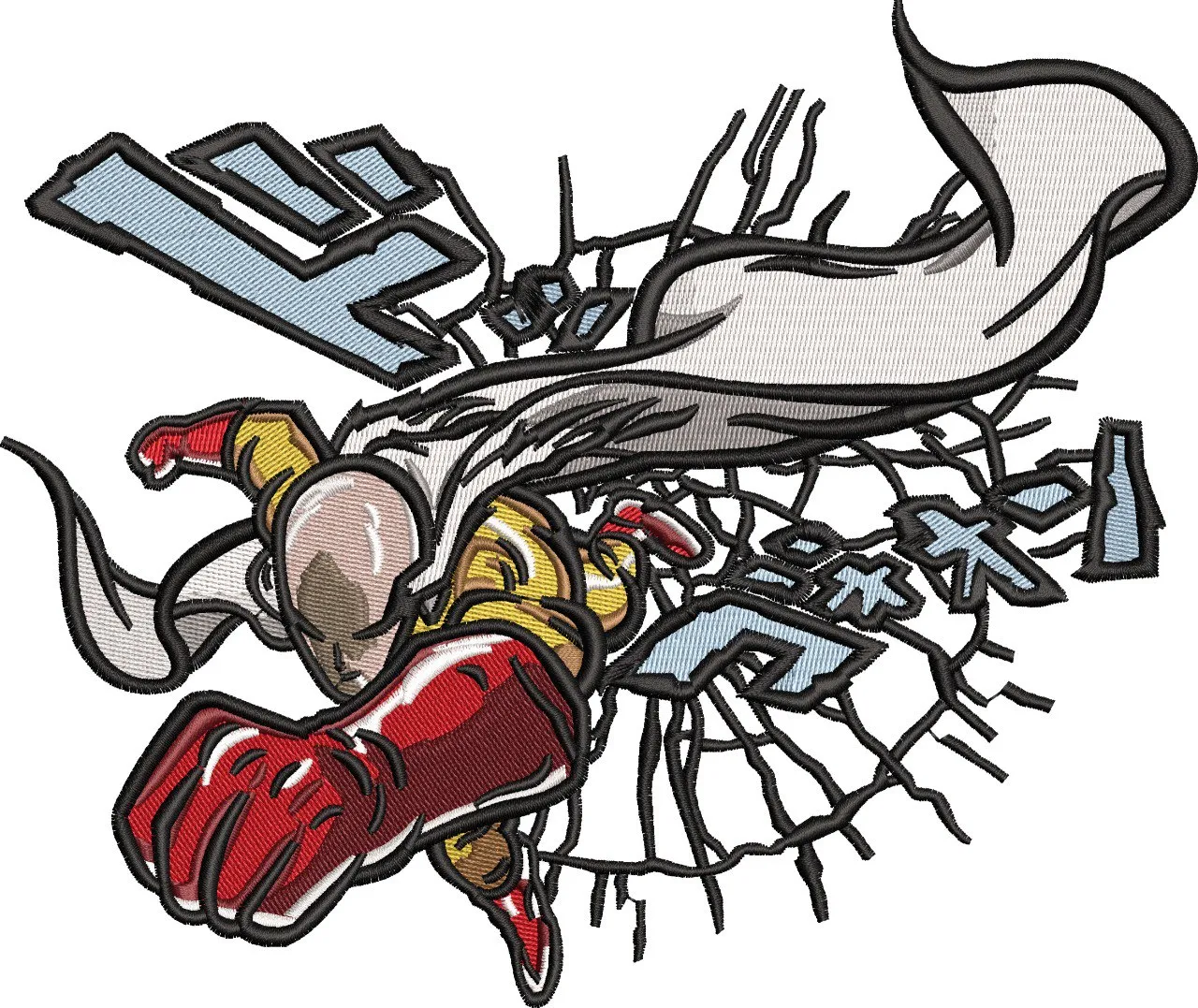  Saitama Punching Through Wall  embroidery pattern preview