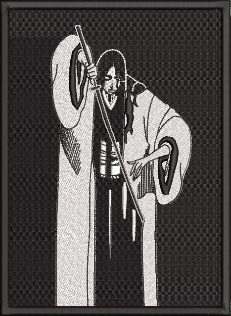  Samurai with Sword in Black and White Robes  embroidery pattern preview