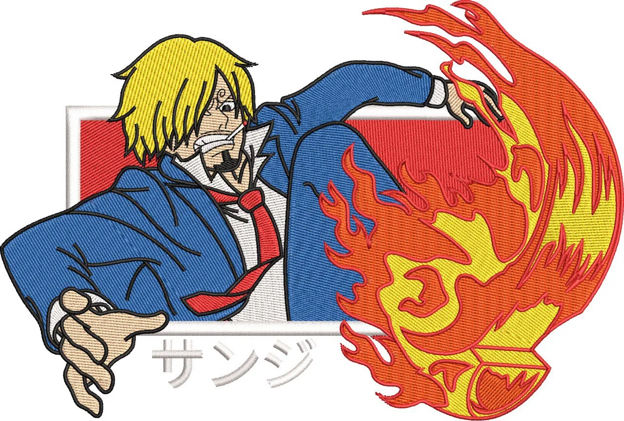 Sanji Kicking with Flames One Piece Embroidery  embroidery pattern preview