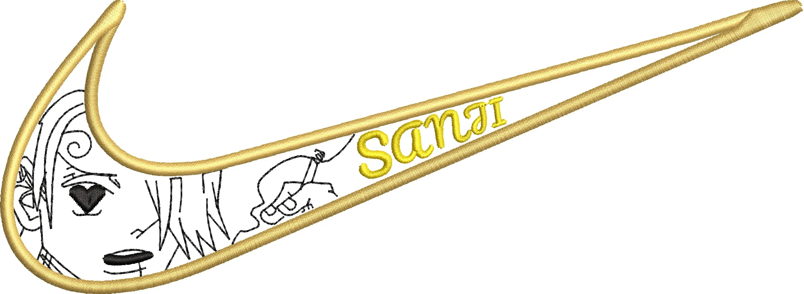  Sanji One Piece in Gold Nike Swoosh  embroidery pattern preview