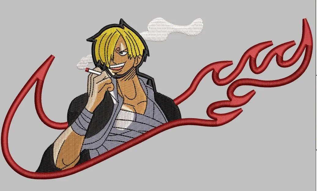  Sanji in Red Nike Swoosh with Flames  embroidery pattern preview