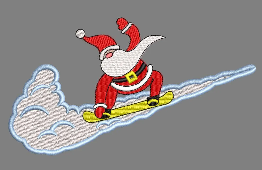  Santa Snowboarding Embroidery Patch  embroidery pattern preview