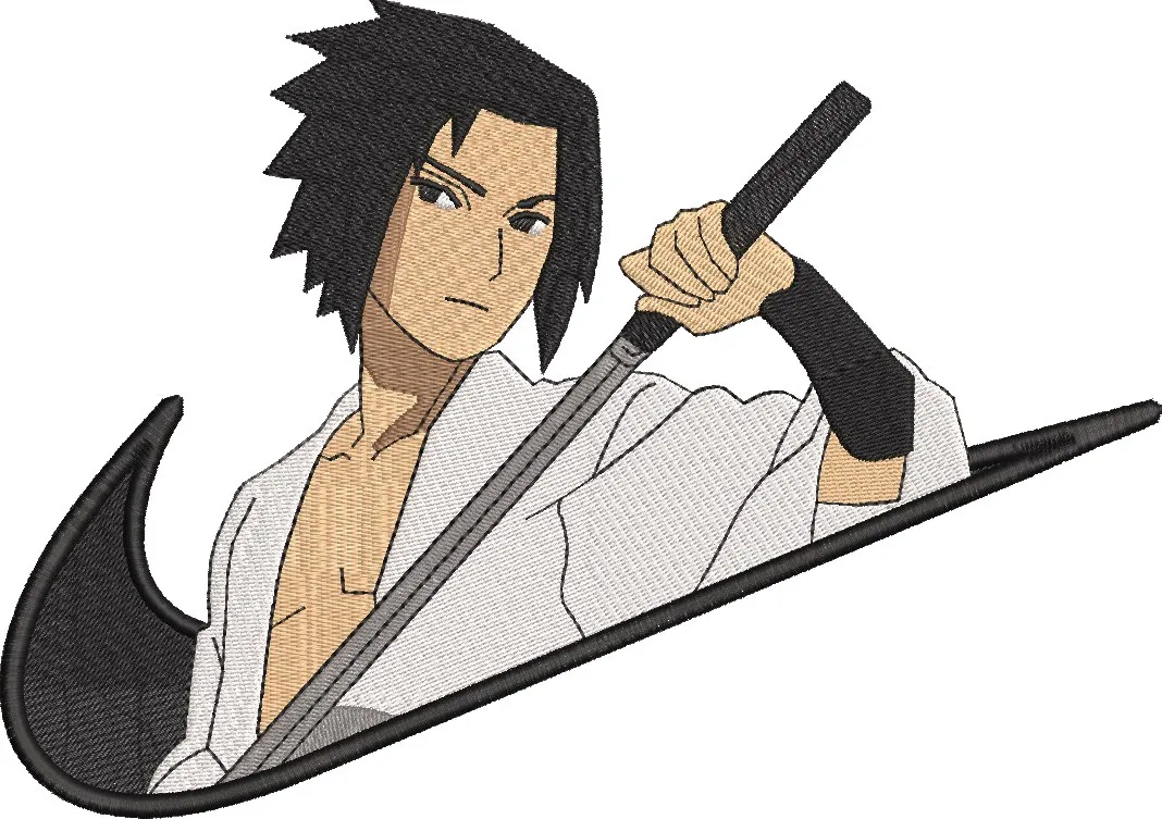  Sasuke Uchiha with Sword in Nike Logo  embroidery pattern preview