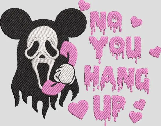  Scream Mask Mickey Calling with Pink Text  embroidery pattern preview